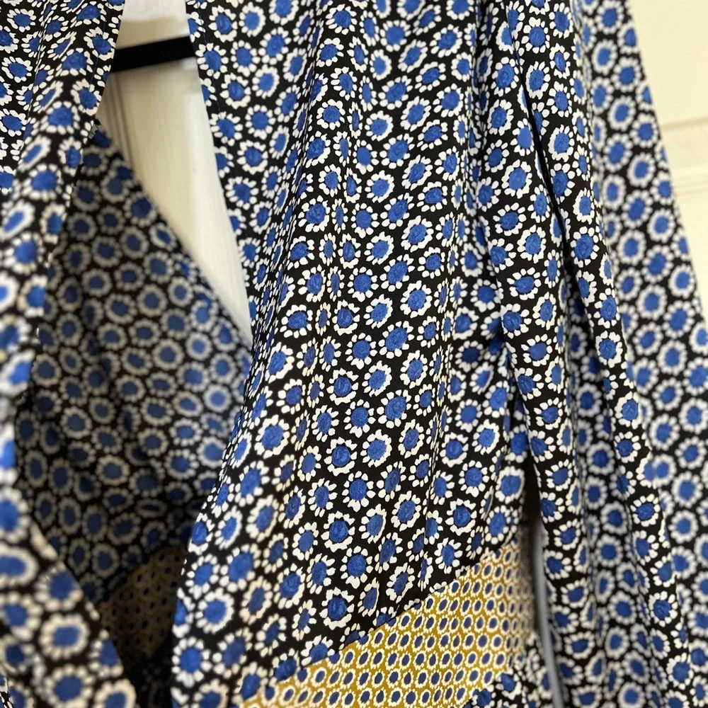ZARA GEOMETRIC PRINT  Long Sleeves V Neck Open Back Scarf JUMPSUIT Lightweight M - Picture 10 of 11
